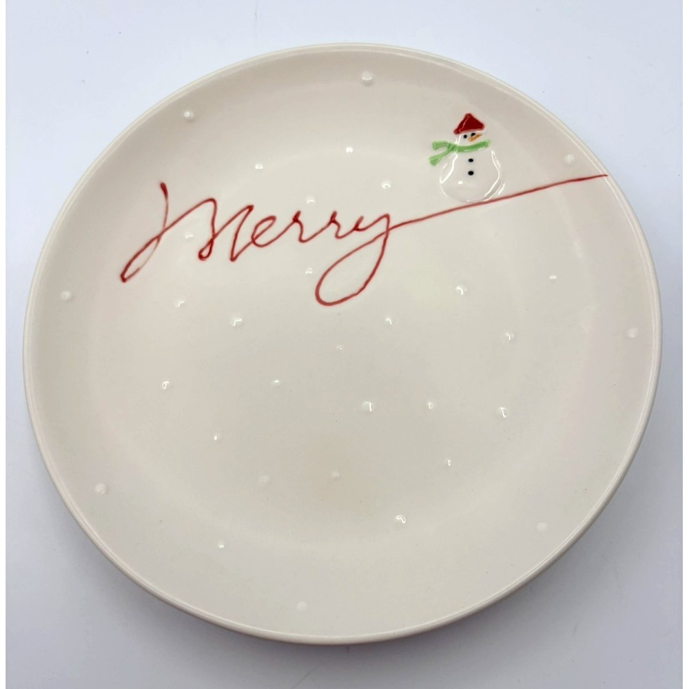 Hallmark Merry Tiny Snowman Raised Dots Christmas Cookie Plate Decor 8"